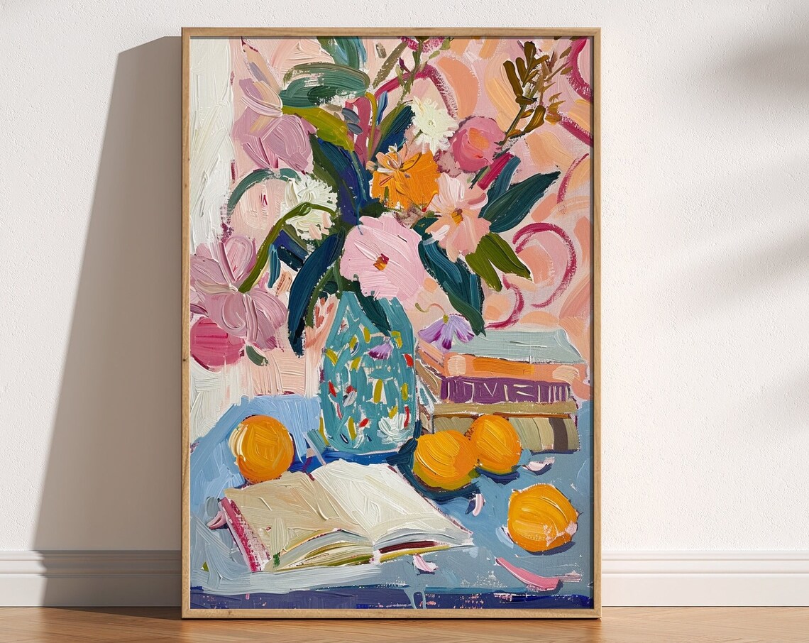 Flowers And Books Print, Matisse-Inspired Florals