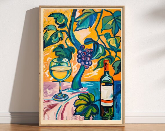 Wine Bottle Wine Glass Matisse Print Matisse Style Kitchen Art Mediterranean Italian Art Tropical Exhibition Print Retro Vintage Poster