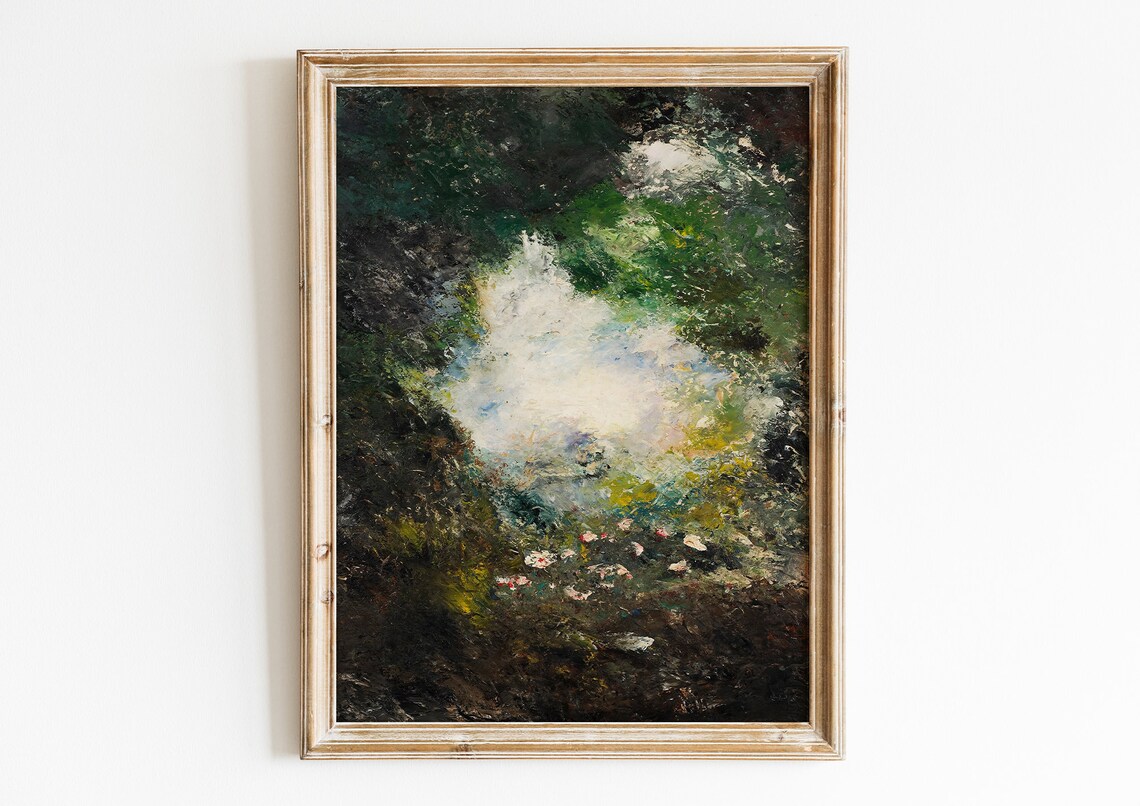 Moody Dark Forest Stream Oil Painting Vintage Woodland Poster