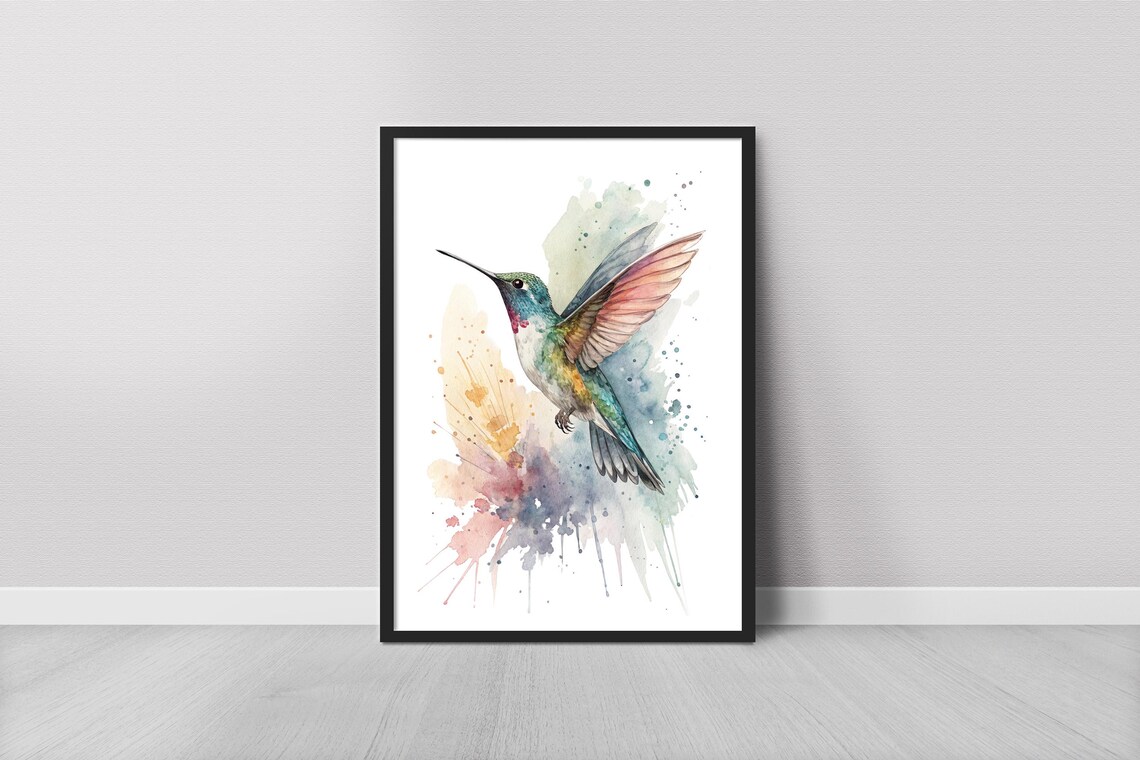 Colorful Hummingbird Watercolor Bird Painting Animal Wall Decor Poster