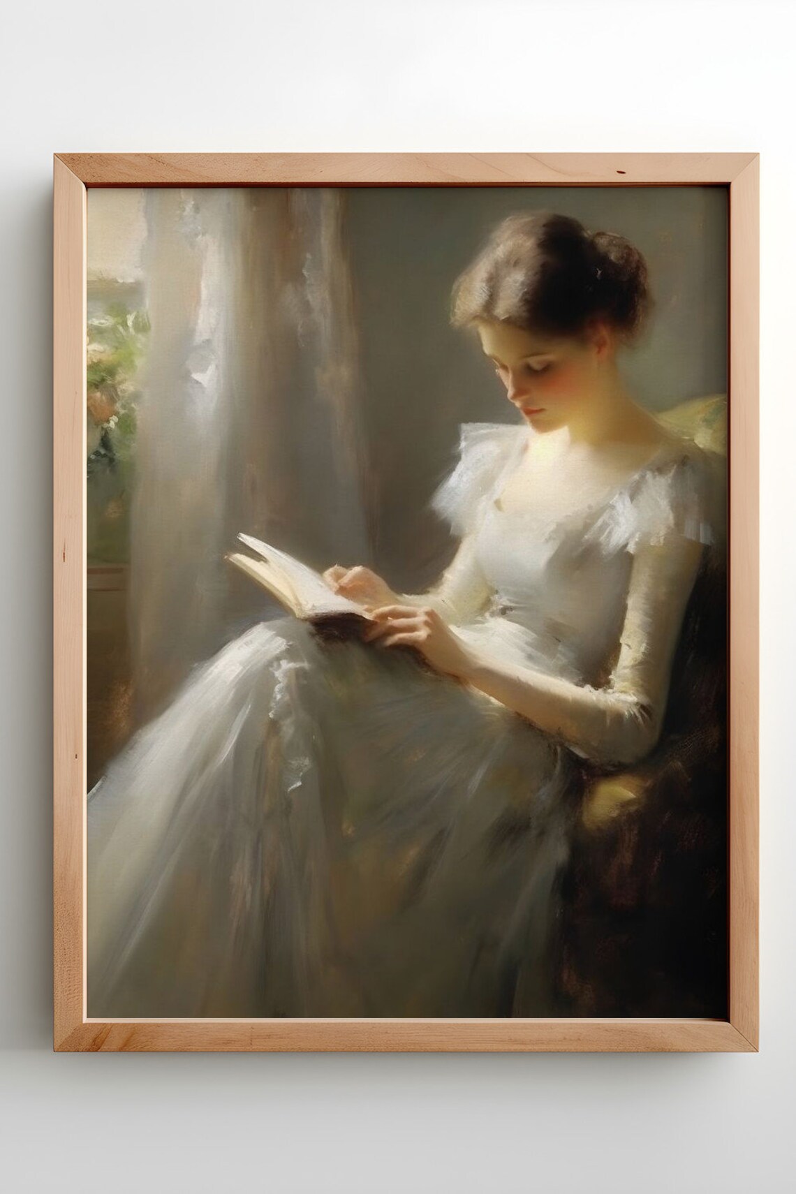 Young Woman Reading by the Window Classic Oil Portrait Poster - Image 2