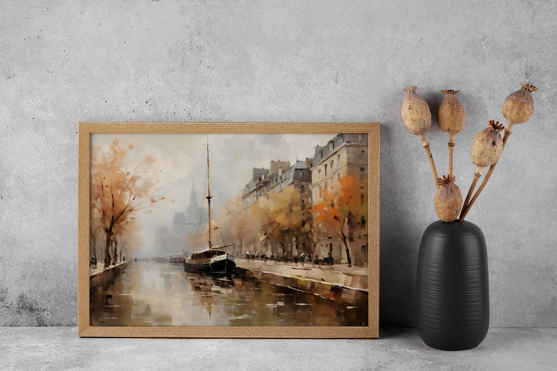 Parisian Whisper Misty Morning By The River Antique Print - Image 4