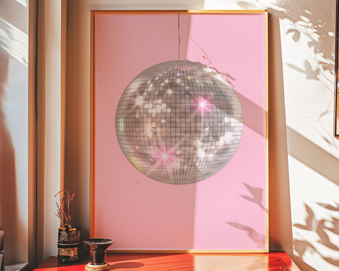 Disco Ball Maximalist Retro Art Print, Pink