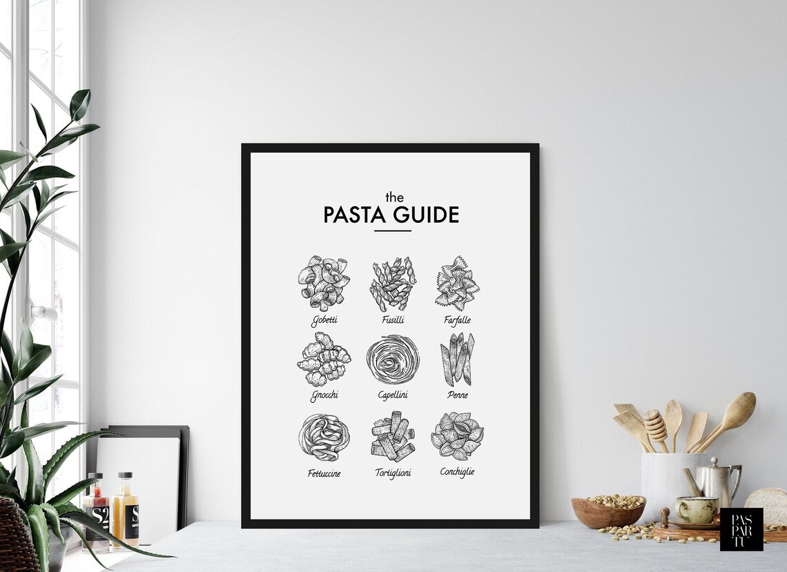 Pasta Types Guide Poster, Farmhouse Kitchen Art Print - Image 3