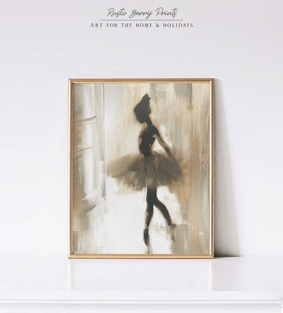 Ballerina Silhouette Tutu Dance Abstract Beige Neutral Oil Painting Print