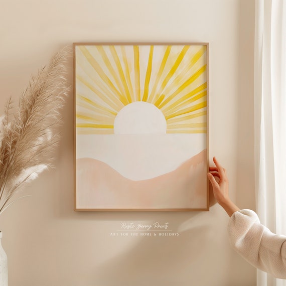 Boho Sun Art Print Wall Art Painting Vintage Print Scandinavian Kids Room Decor Sunrise Nursery Print