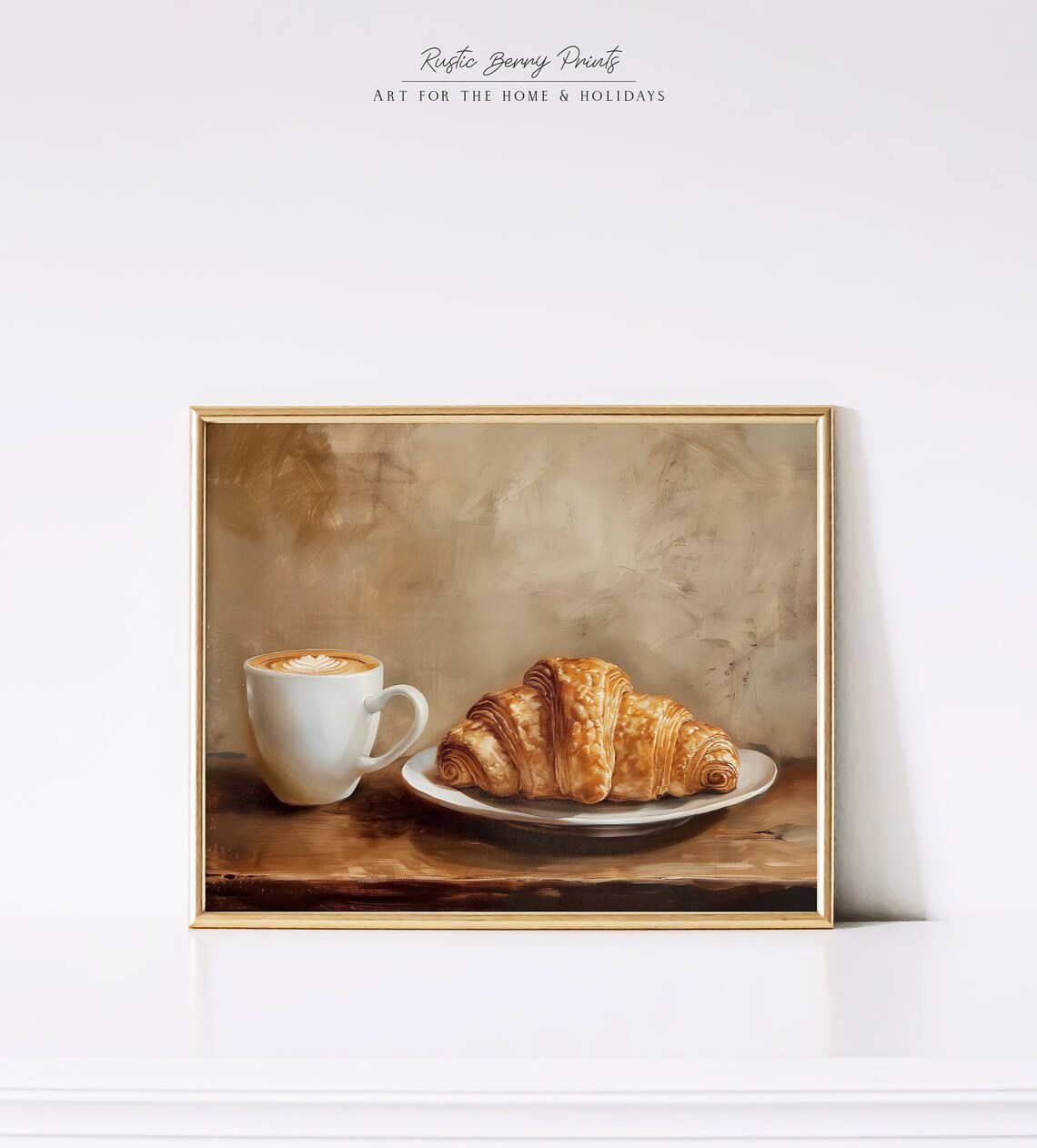 Croissant Coffee Food Art Print Wall Art Oil Painting Latte Art Kitchen Decor Poster Vintage Foodie Art