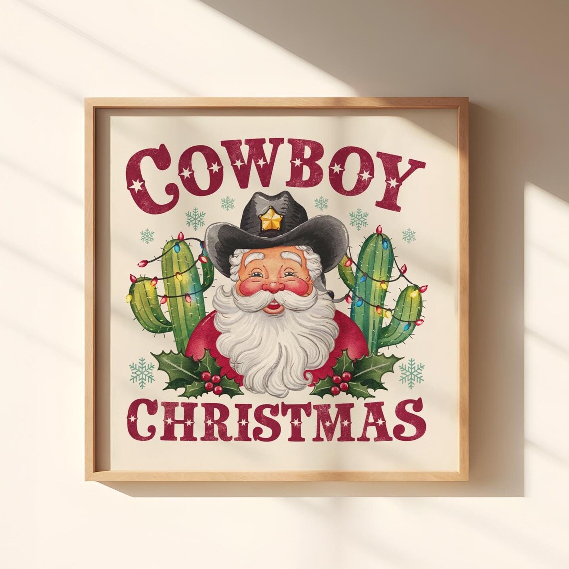 Cowboy Christmas Vintage Santa With Cacti Western Holiday Poster