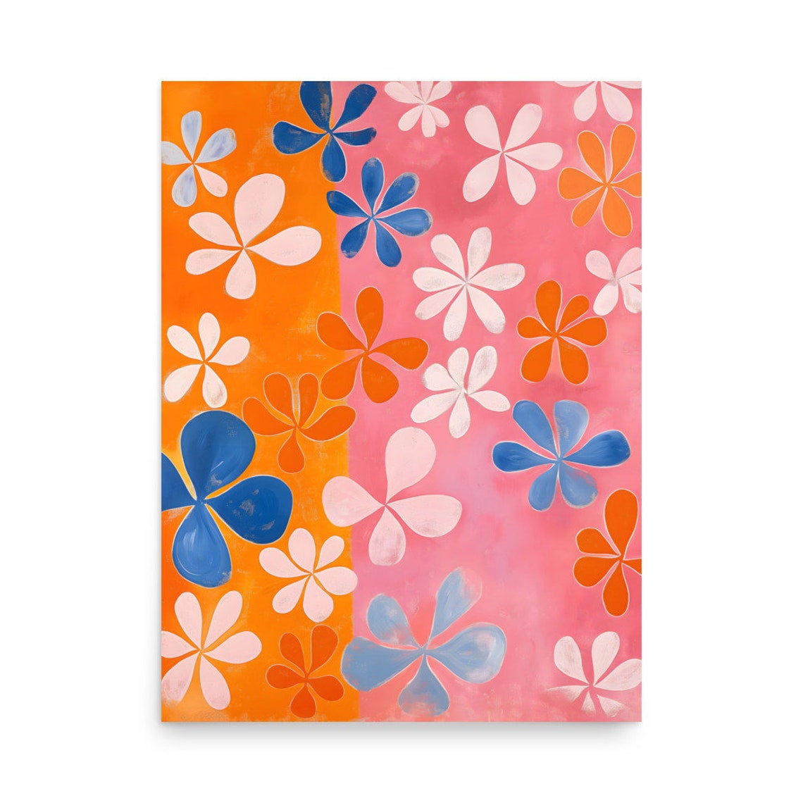 Retro Flower Market Pattern Orange Pink Mid Century Floral Poster - Image 5