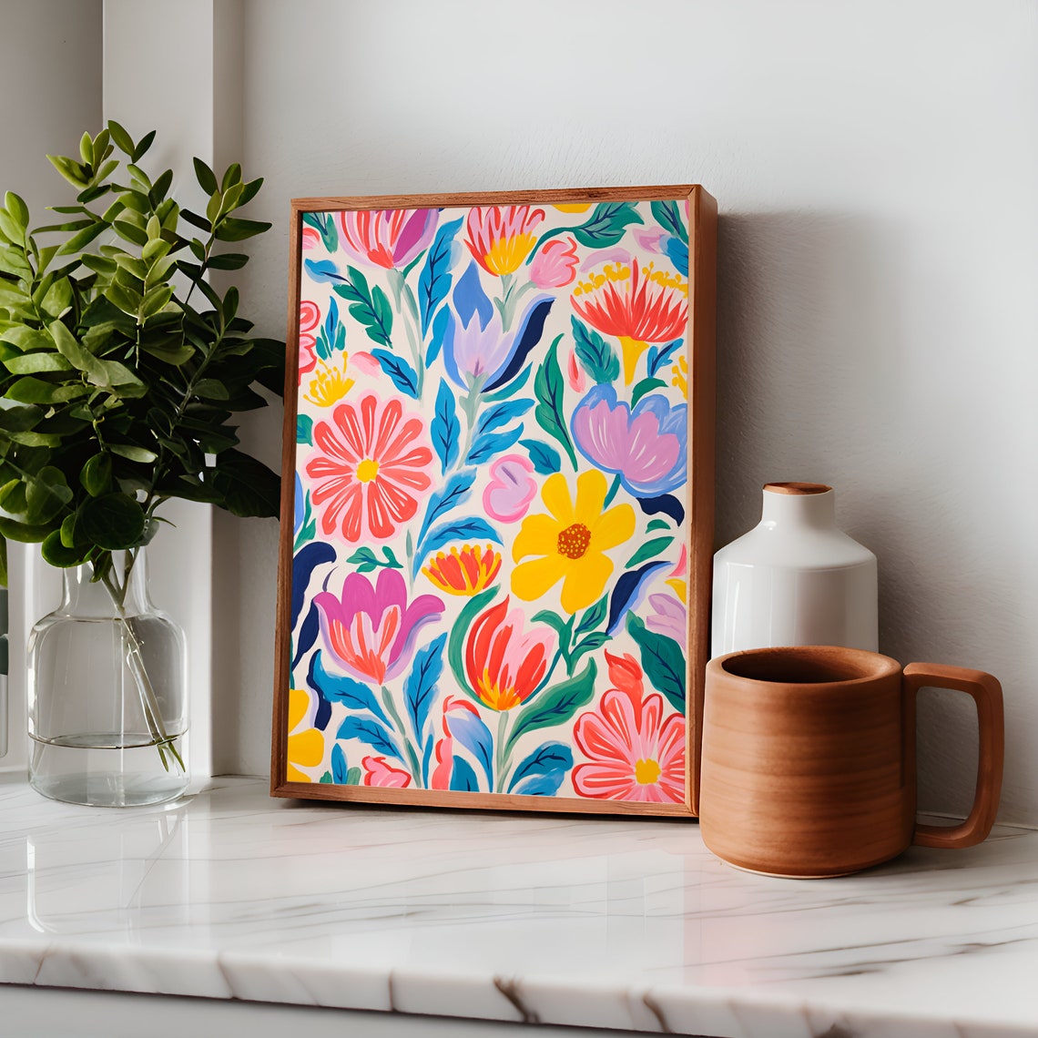 Colorful Abstract Floral Garden Pattern Bright Blooms Art Poster - Image 2