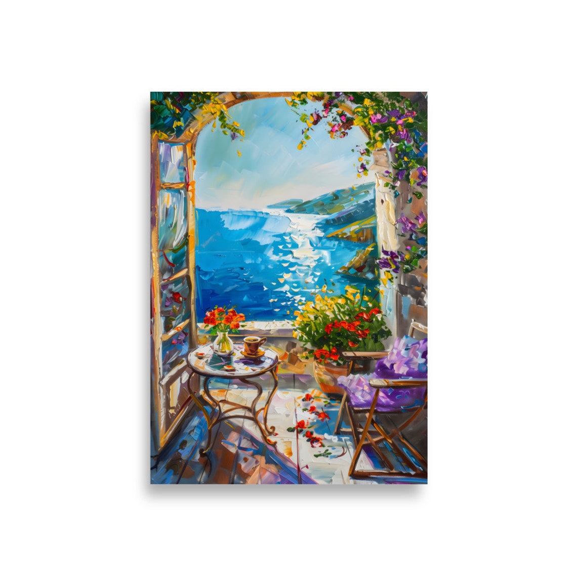 Henri Matisse Style Open Window Blue Ocean Terrace Coffee Poster - Image 2