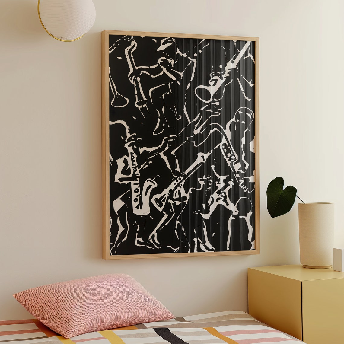 Black And White Abstract Jazz Band Saxophone Players Art Poster - Image 5