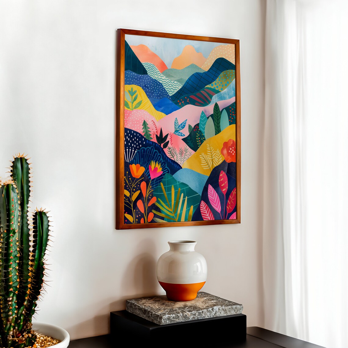 Colorful Mountain Landscape Abstract Floral Art Print - Image 2