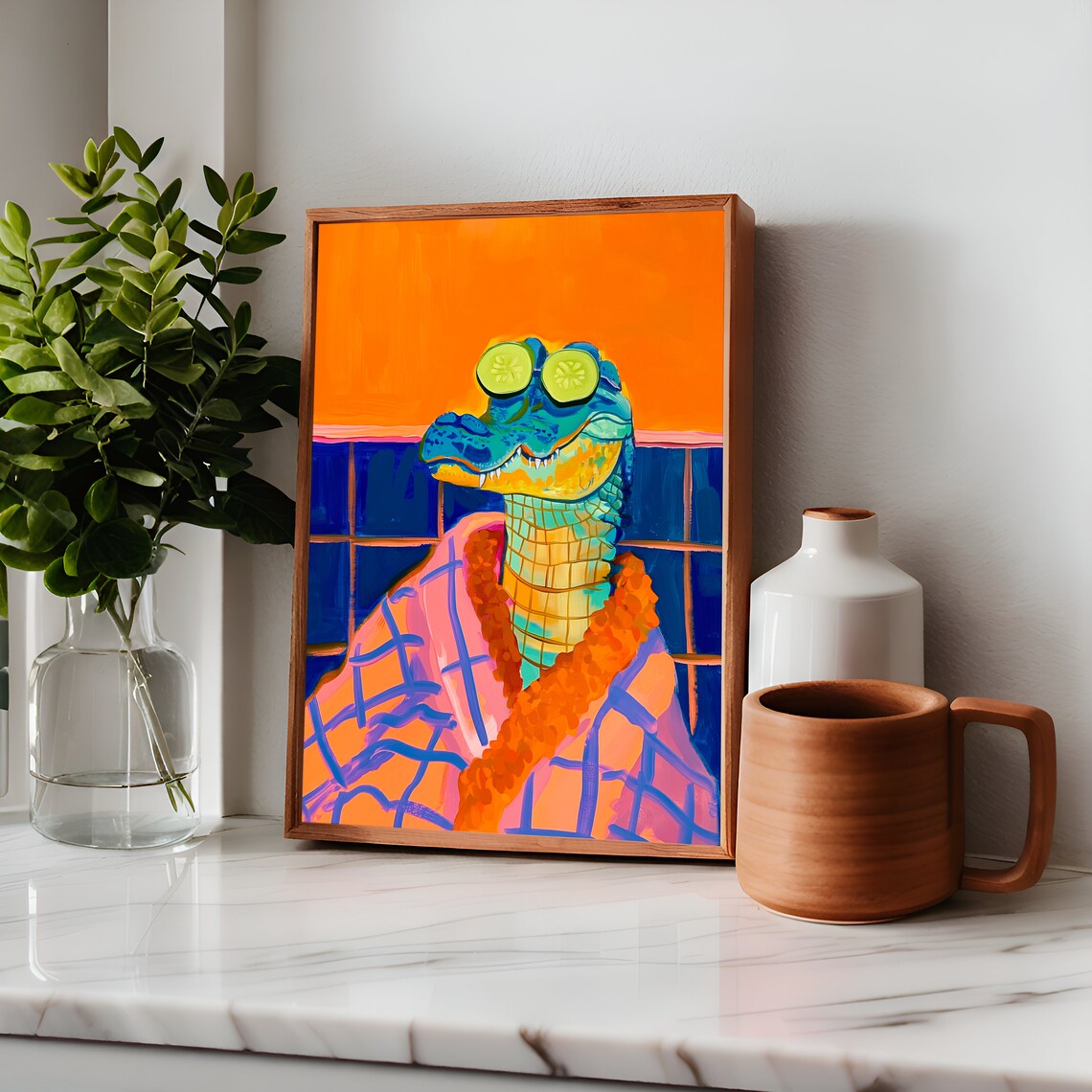 Alligator Poster, Maximalist Bathroom Animal Art - Image 2