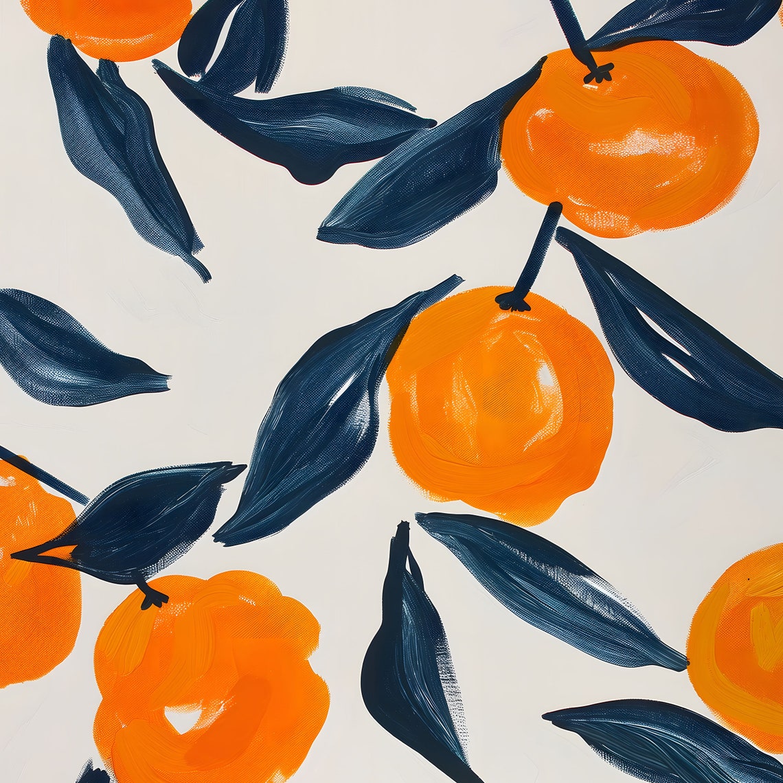 Orange Citrus Fruit Pattern Kitchen Decor Matisse Style Wall Art - Image 3