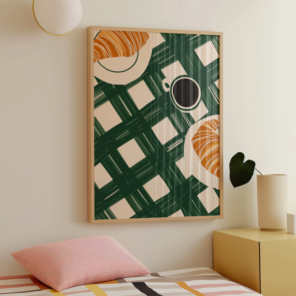 Coffee Croissant Top Down Green Checkered Tablecloth Cafe Poster - Image 5