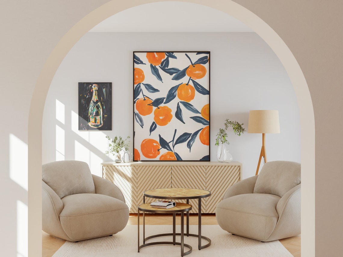 Orange Citrus Fruit Pattern Kitchen Decor Matisse Style Wall Art - Image 5