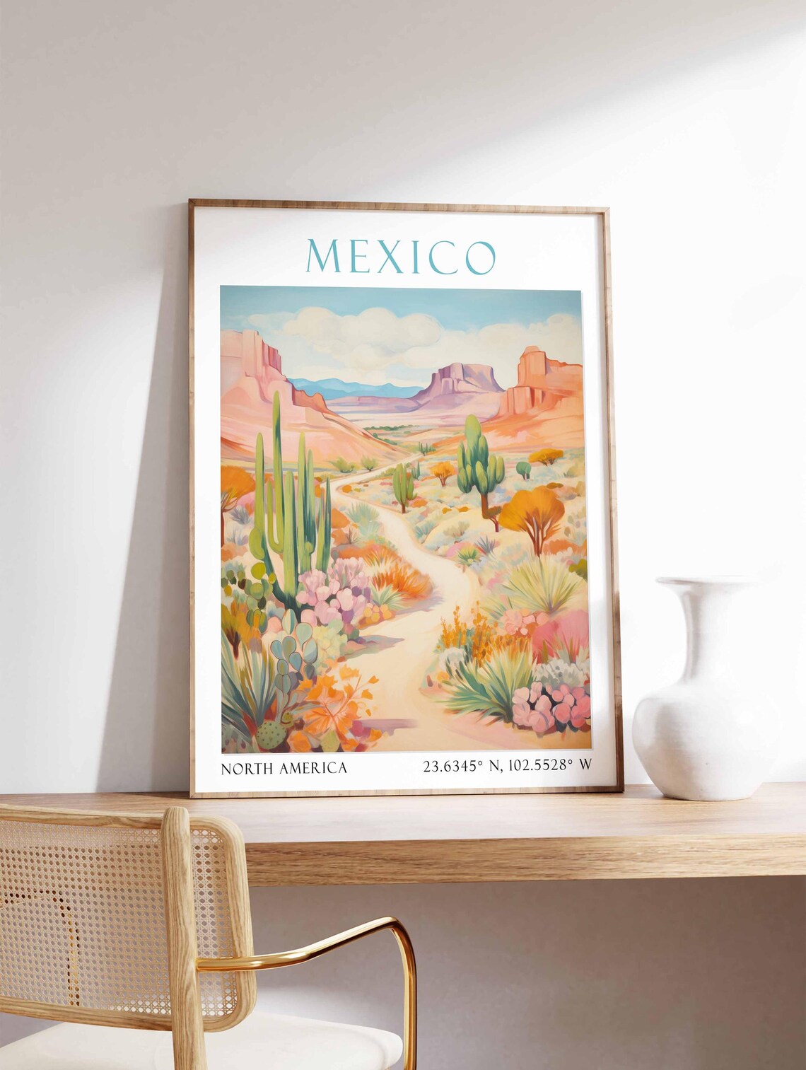 Mexico Desert Canyon Cactus Wildflower Watercolor Travel Poster - Image 4