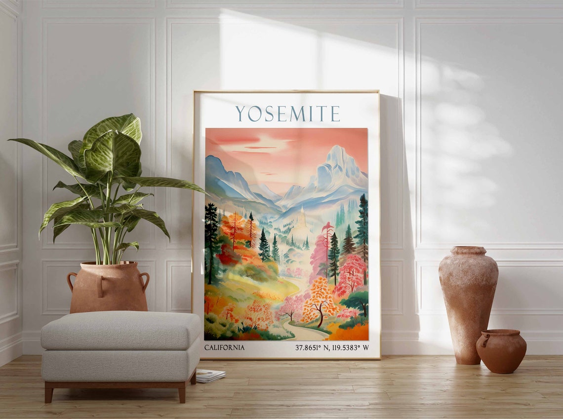 Yosemite Travel Print Yosemite Travel Poster National Park Wall Art Landscape Print Yosemite Art Print Travel Gift Vintage Wall Art - Image 2