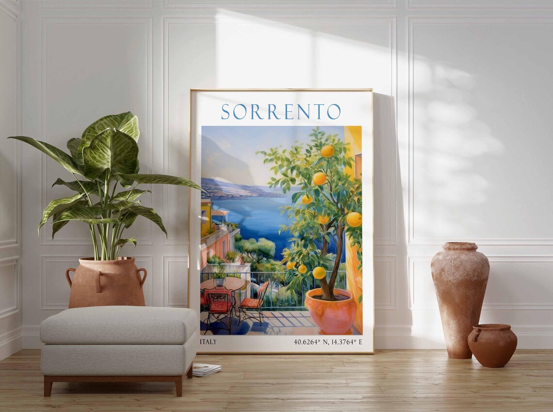 Sorrento Lemon Tree Terrace Bay View Vintage Italy Travel Poster - Image 2