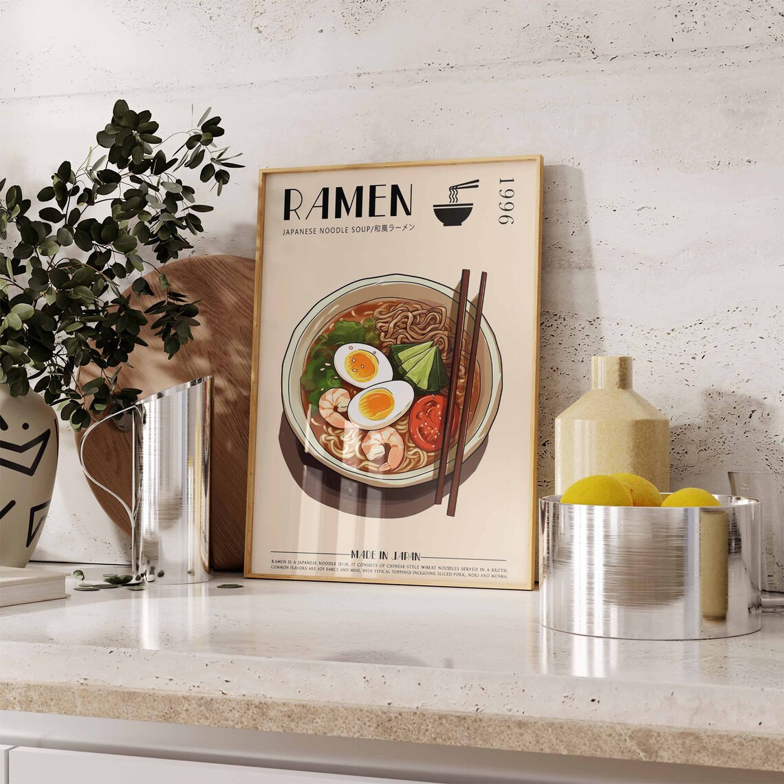 Japanese Ramen Noodle Soup Bowl Illustration Food Poster Kitchen - Image 3