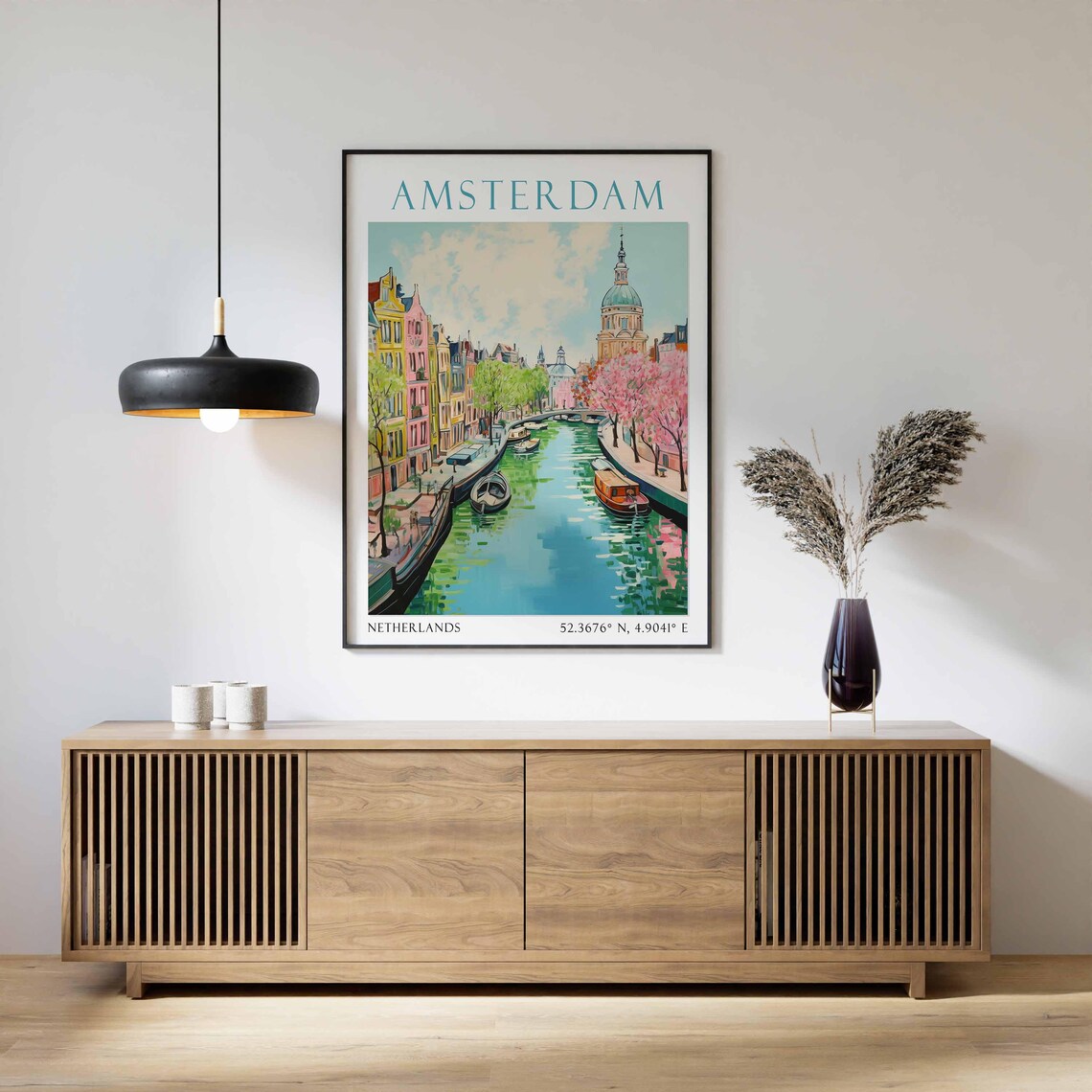 Amsterdam Spring Blossom Canal Scene Vintage Netherlands Travel Poster - Image 2