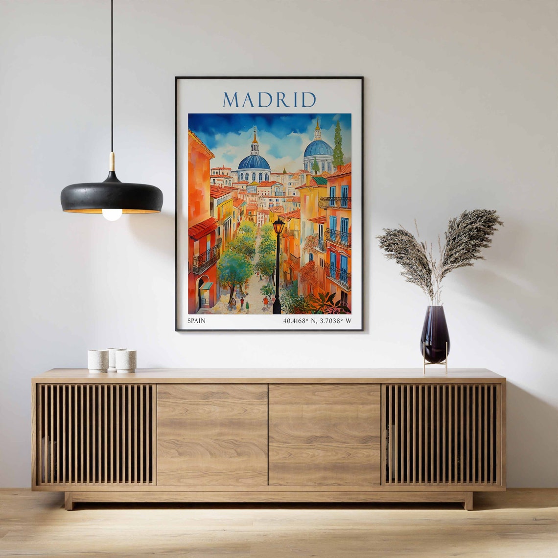 Madrid Spain Travel Poster Blue Domed Cathedral Street Scene - Image 3