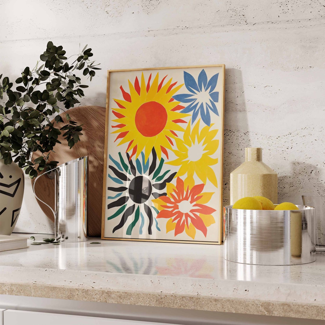 Abstract Cutout Flower Collage Poster Modern Floral Decor Art - Image 2