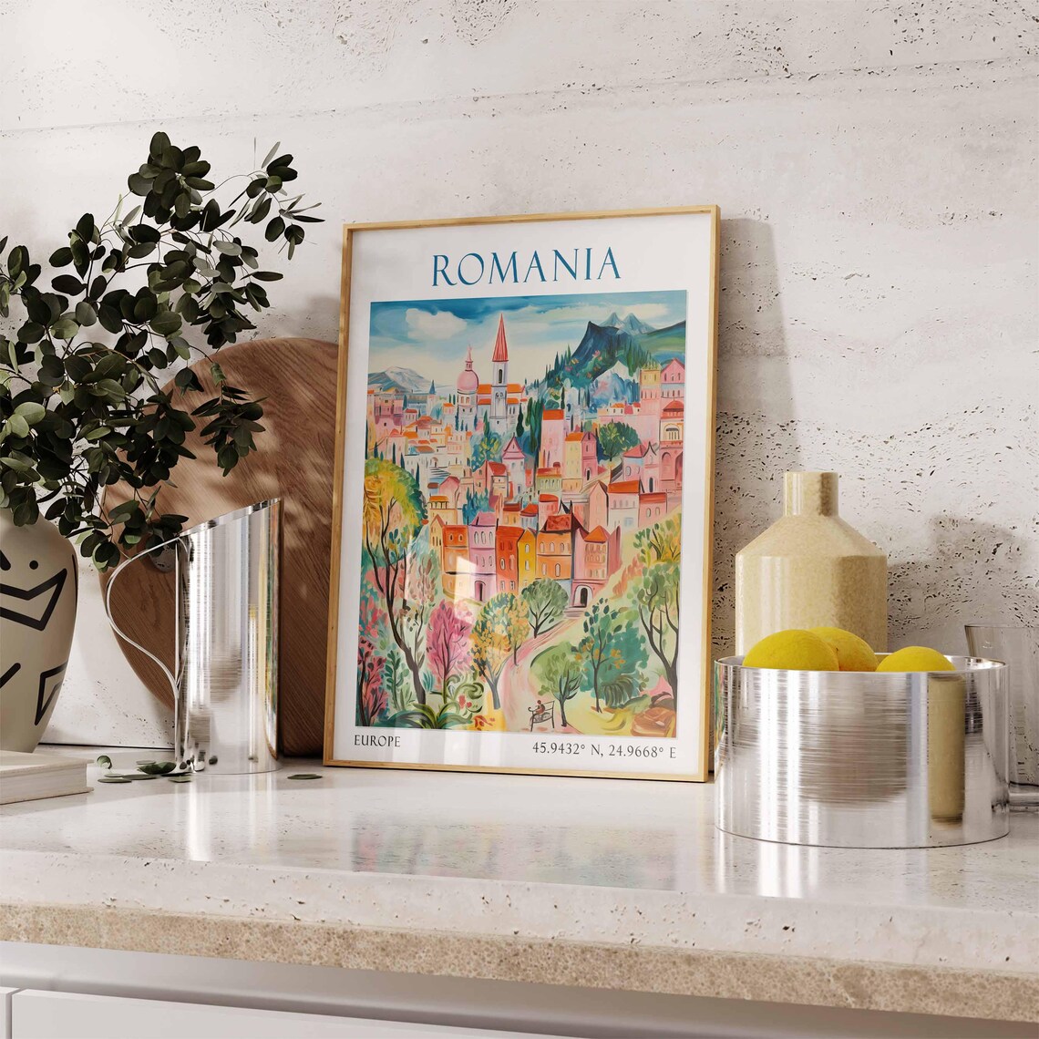Romania Hillside Old Town Church Spire Mountain Trees Europe Poster - Image 3