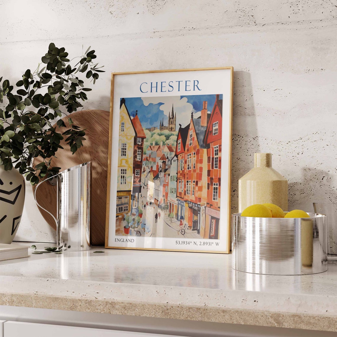 Chester England Travel Poster Historic Rows Street Scene Art - Image 3