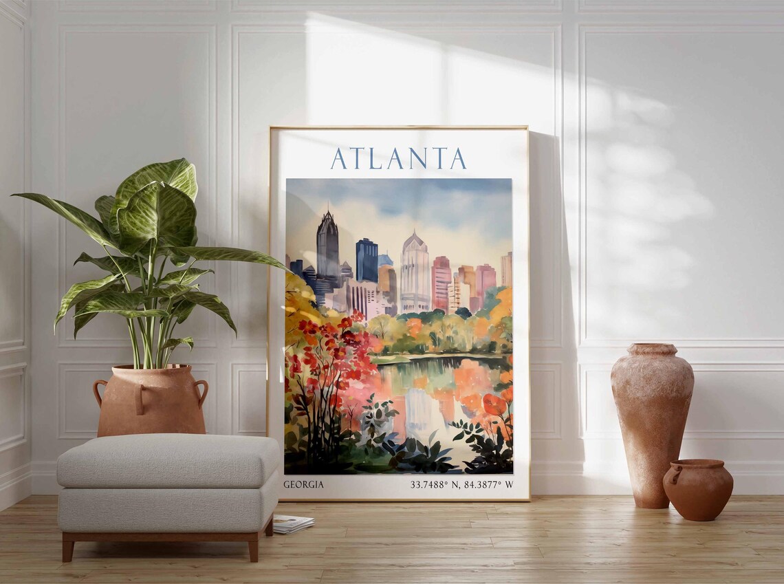 Atlanta Georgia Downtown Skyline Autumn Park Lake Reflections Poster - Image 3
