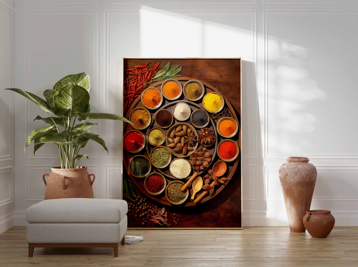 Round Overhead Spice Bowl Tray Wooden Table Kitchen Decor Poster - Image 3