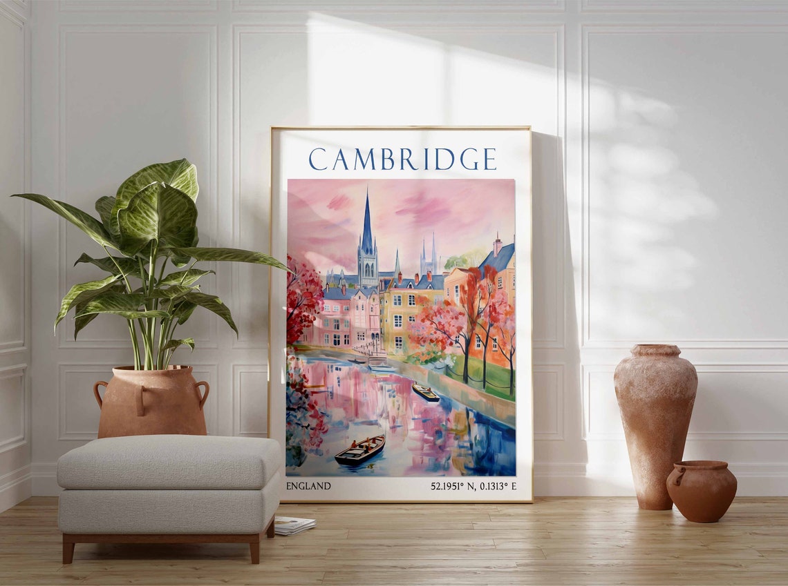 Cambridge Travel Print Cambridge Travel Poster United Kingdom Wall Art Vintage Cambridge Poster Cambridge University Art Travel Gift - Image 2