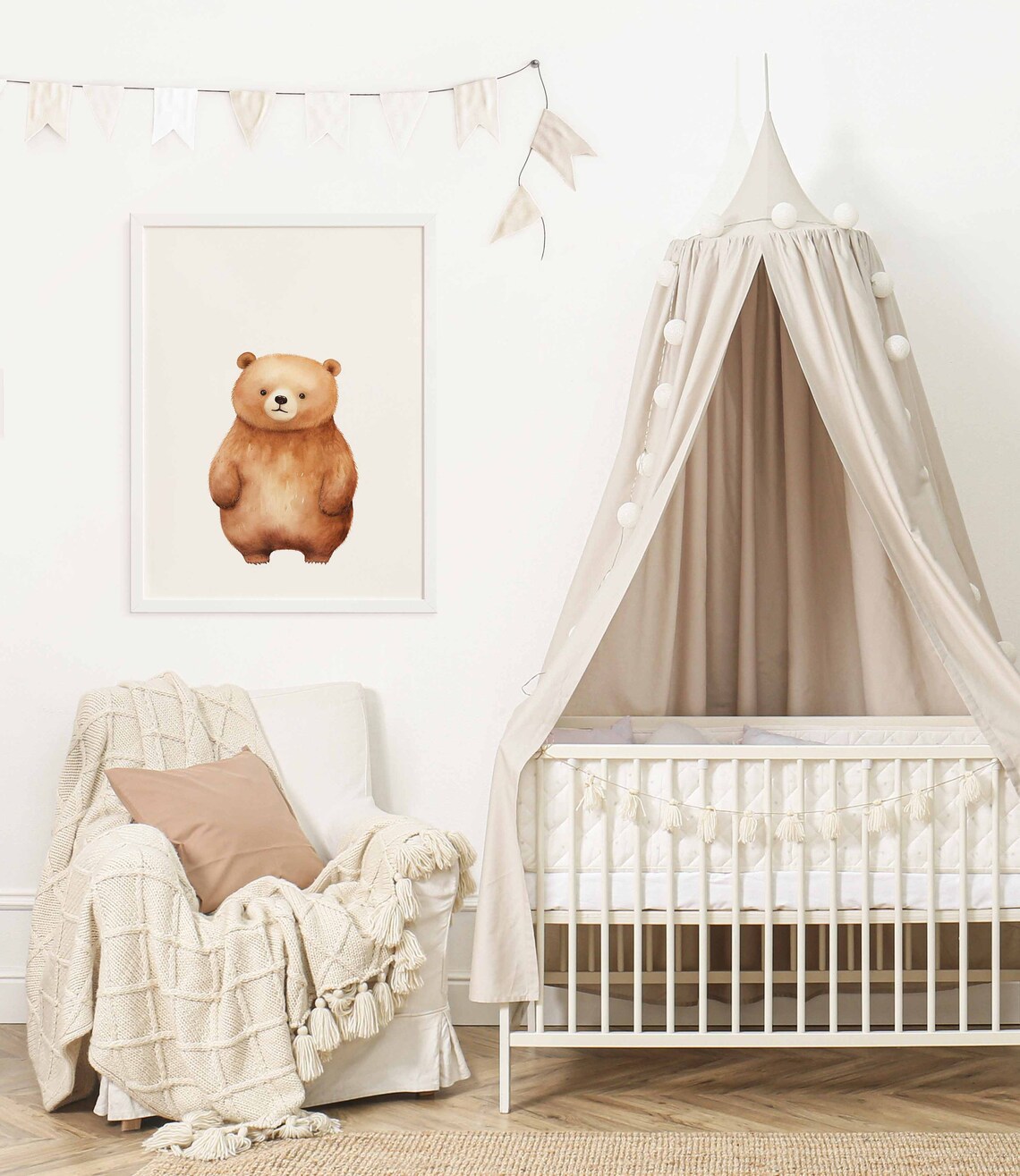Smiling Watercolor Brown Bear Poster for a Cozy Neutral Nursery - Image 2
