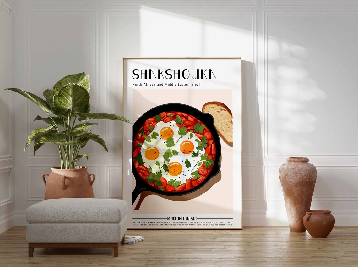 Shakshouka Skillet Four Eggs Bread Tunisia Food Art Decor Poster - Image 2