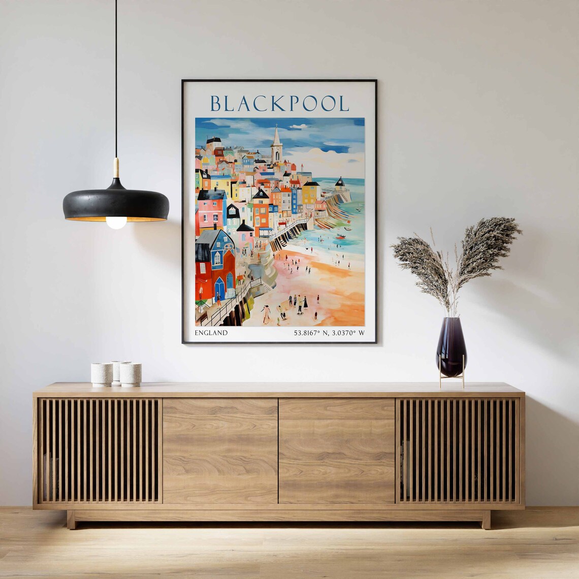 Blackpool England Travel Poster Colorful Seaside Town Dusk Art - Image 2