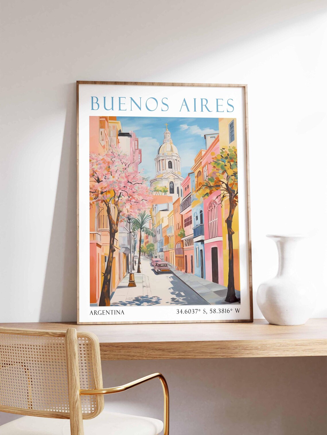 Buenos Aires Argentina Colorful Street Cathedral Blossom Tree Poster