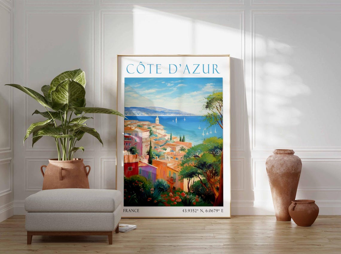 Cote Dazur City Travel Print Cote Dazur France Travel Poster Print Cote Dazur Wall Art France Coastal Travel Wall Decor - Image 3