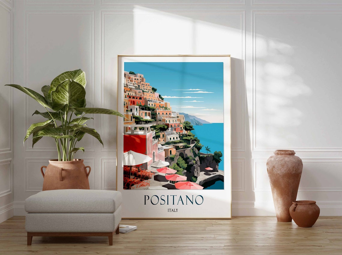 Positano Italy Cliffside Village Beach Umbrellas by the Sea Poster - Image 2