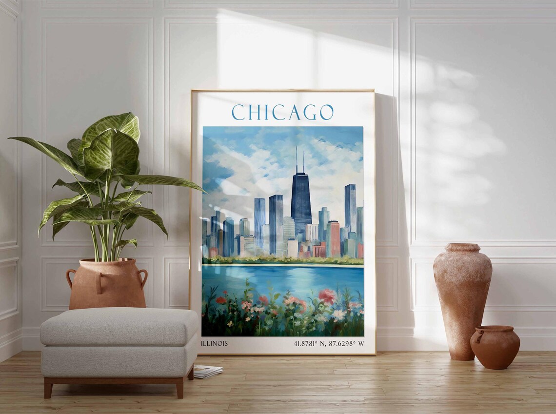 Chicago Skyline Lake Michigan Wildflowers Illinois Travel Poster - Image 3