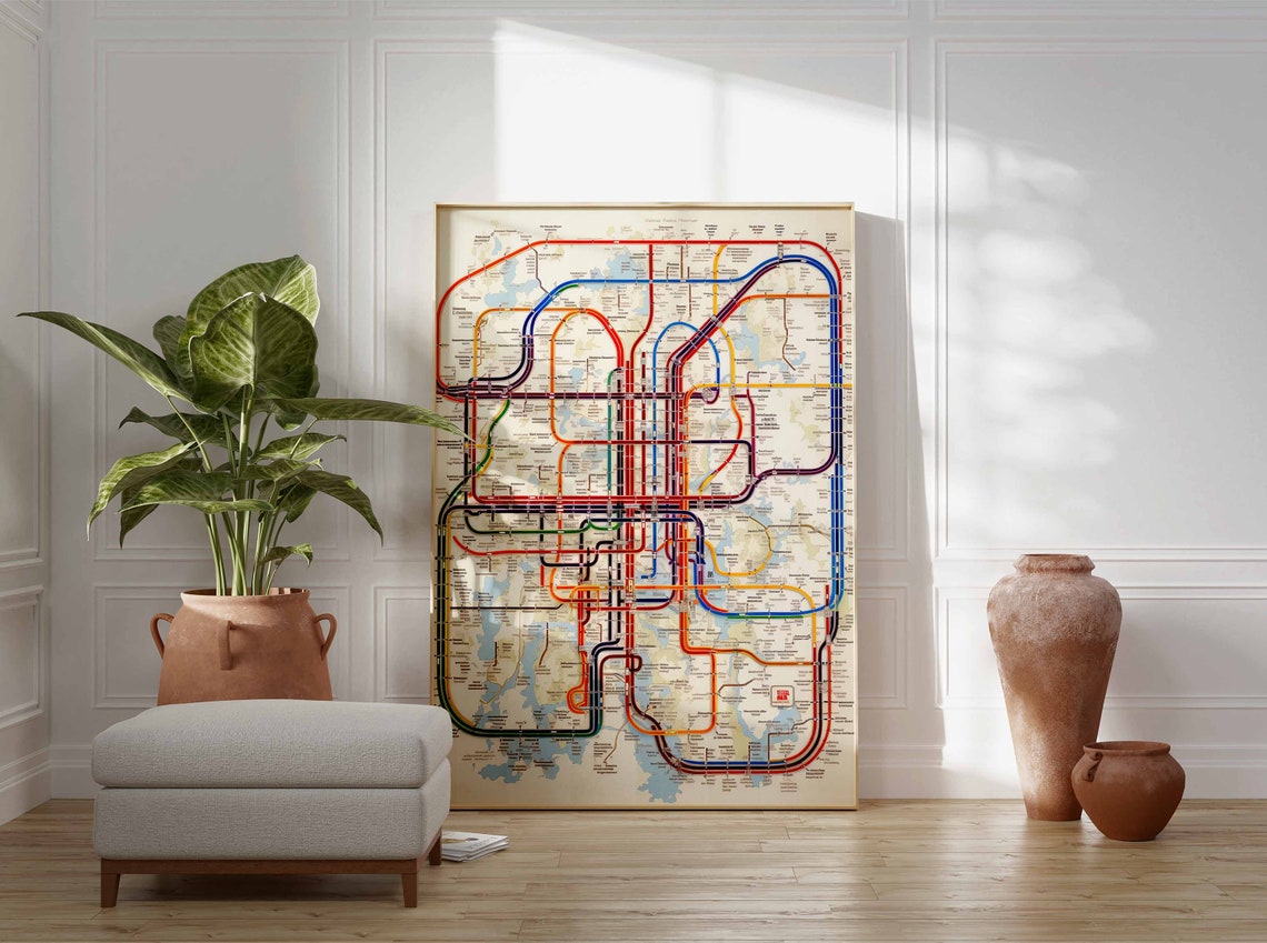 Colorful Retro Metro Subway Transit Map Decorative Art Poster - Image 2