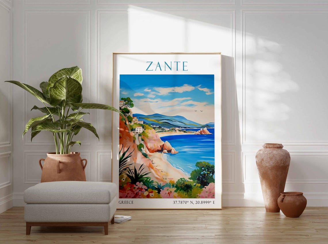 Zante Poster Zante Travel Print Greek Travel Poster Zante Gift Greece Travel Art Tropical Decor Botanical Wall Art Greek Art - Image 3