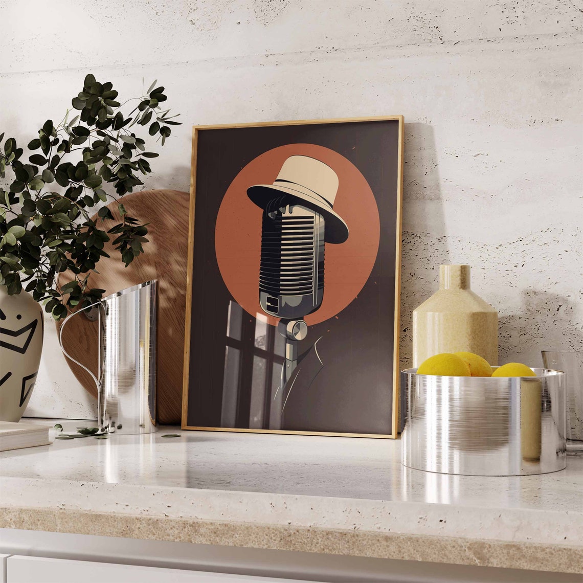 Retro Microphone Fedora Dark Orange Vintage Music Bar Poster - Image 3
