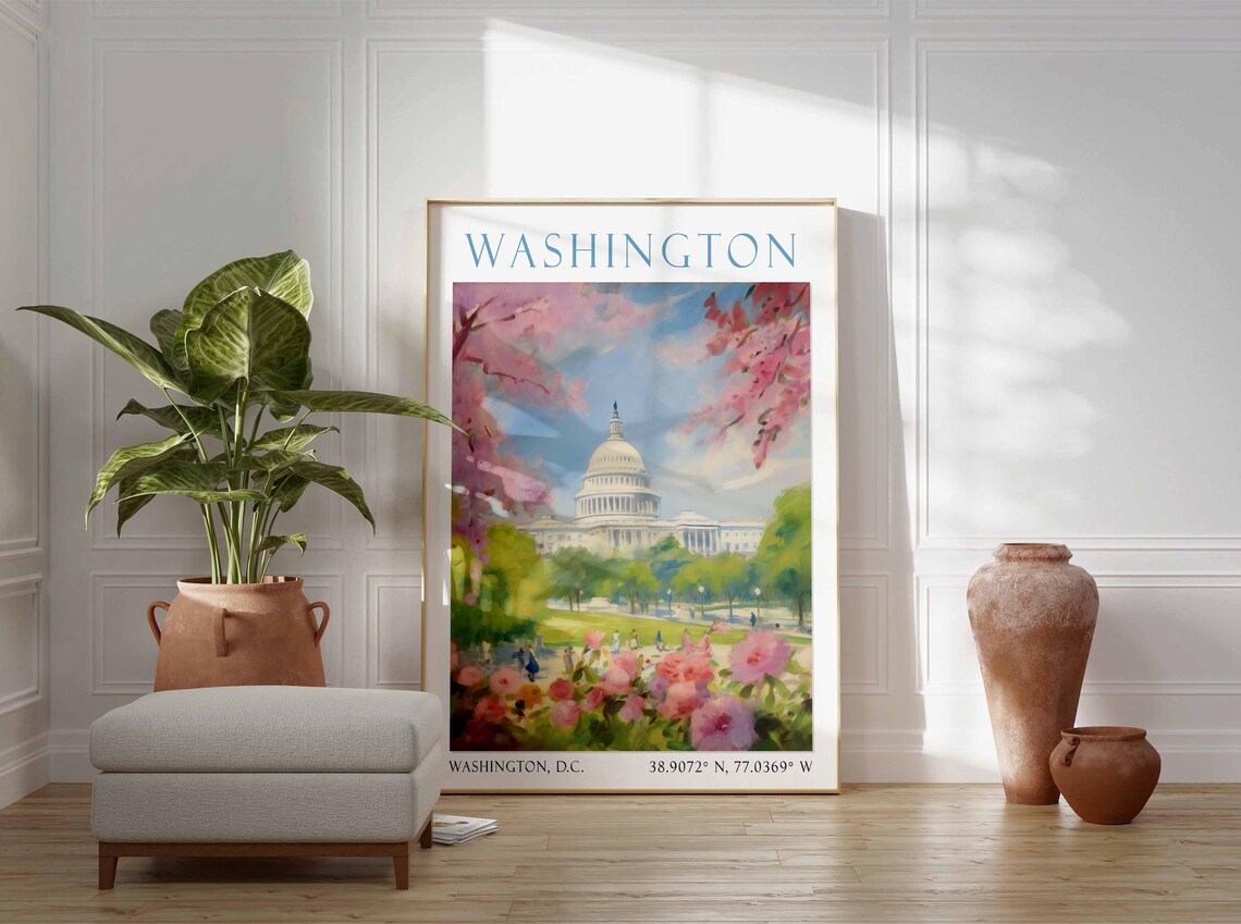 Washington DC Capitol Cherry Blossom Spring Festival Travel Poster - Image 2