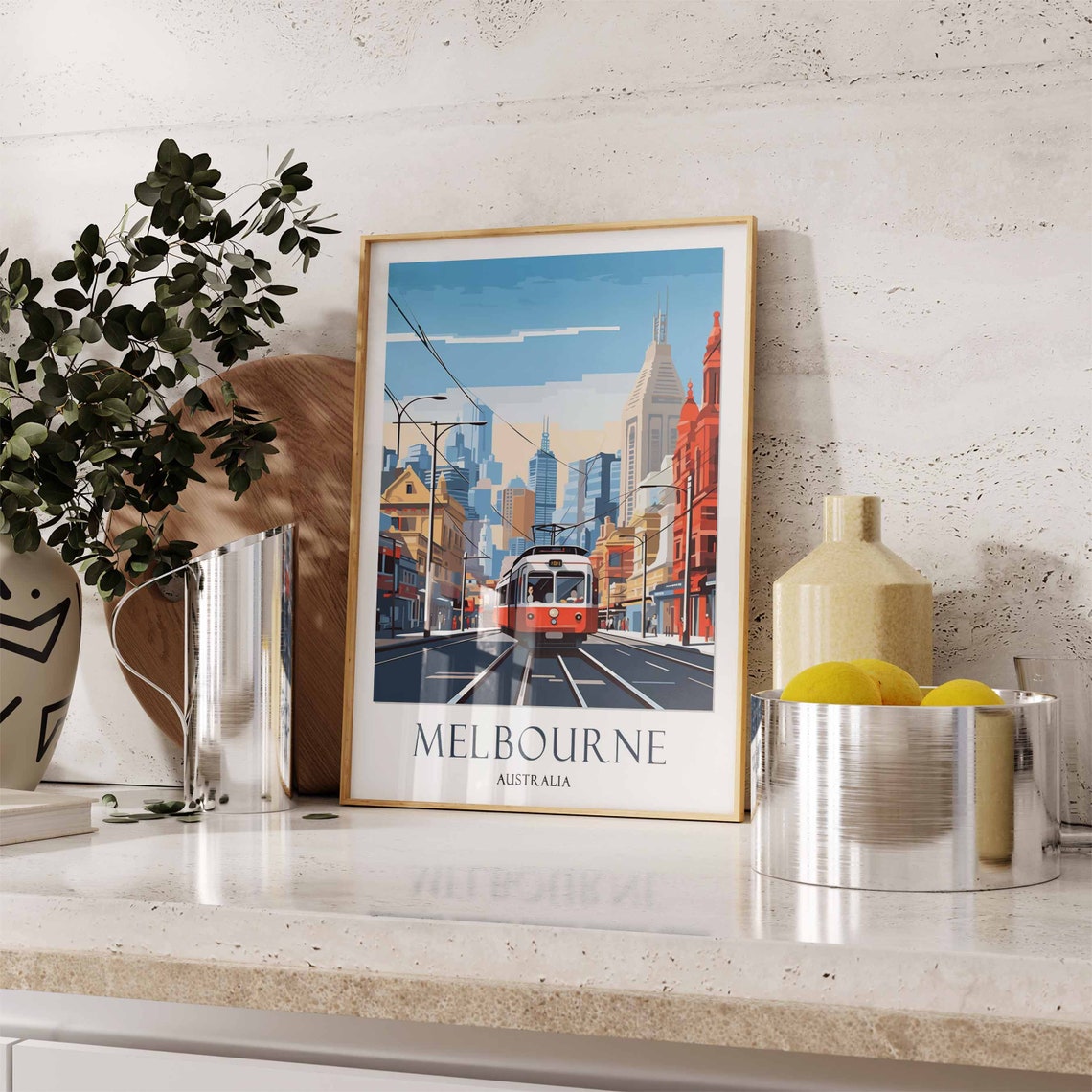 Melbourne Australia Classic Red Tram City Skyline Street Poster - Image 3