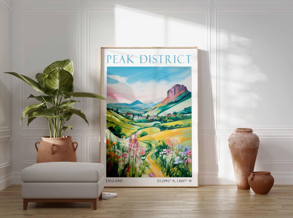 Peak District Countryside Wildflowers Watercolor Travel Poster - Image 3