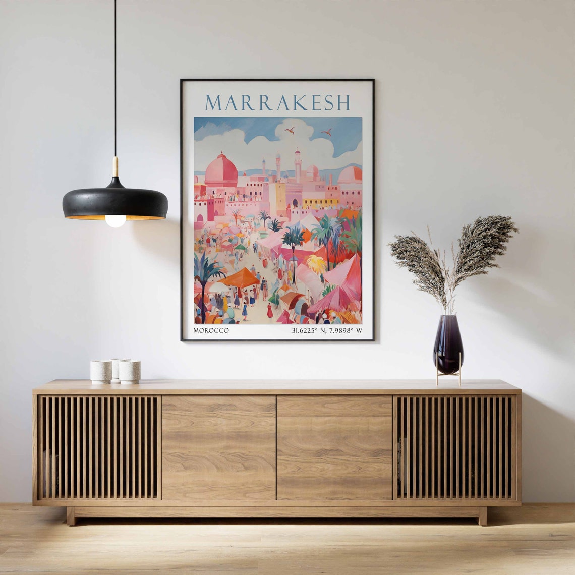 Marrakesh Pink Medina Mosque Domes Bustling Morocco Travel Poster - Image 3
