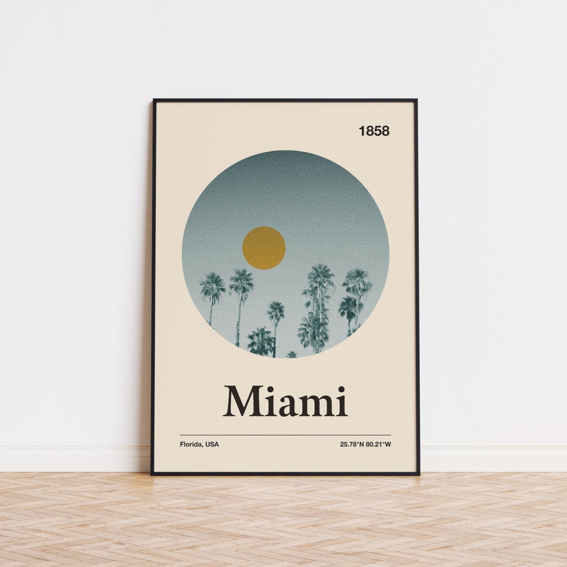 Miami City Poster Minimalist Art Print City Poster Mid Century Poster Travel Print Art Retro City Poster Florida Poster
