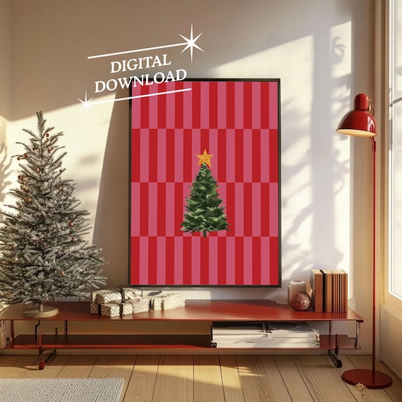 Vintage Christmas Wall Art Art Modern Stripe Christmas Print Trendy Holiday Wall Art Cute Christmas Art Print