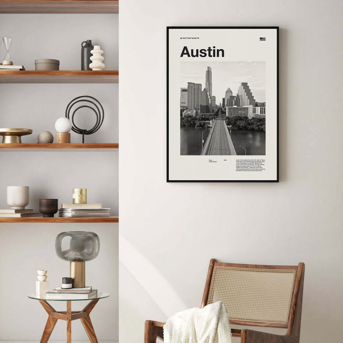 Austin Texas Downtown Skyline Mid Century Black and White Photo Poster - Image 2